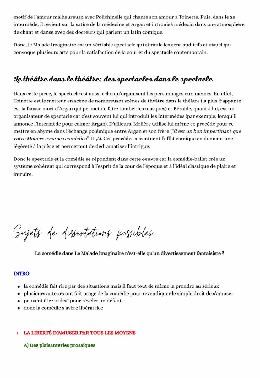 SPECTACLE & COMEDIE
Le theatre du XVIIe au XXIe siecle
LE MALADE IMAGINAIRE
4
Du verbe latin "spectare” qui signifie "regarder", le spectacl