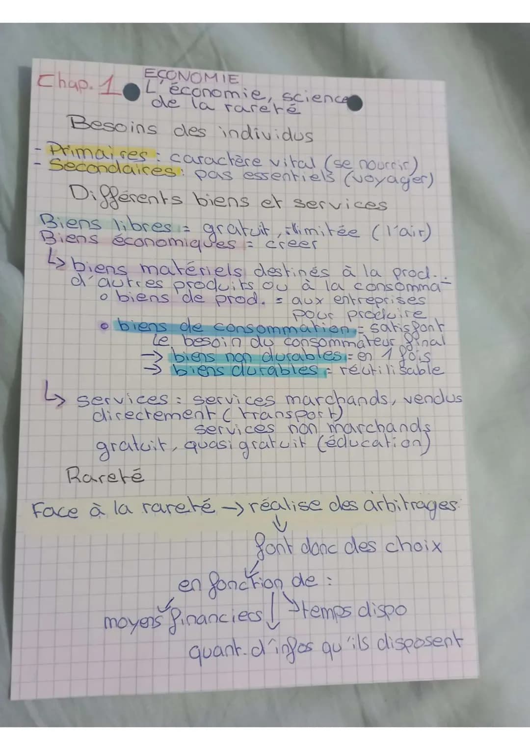 Chap. 1
ECONOMIE
L'économie, science
de la rareté
Besoins des individus
- Primaires : caractère vital (se nourrir)
Secondaires: pas essentie