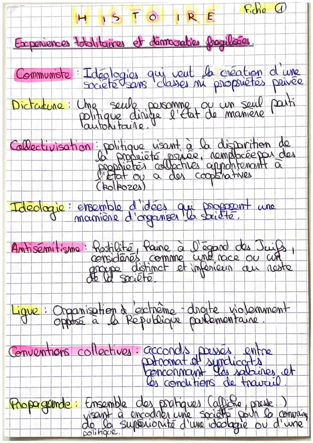 I
IST
O TRE
Fiche @
Experiences totalitaires et démocraties fragilisões,
Communiste: Ideologies qui veut la création d'une
société sans clas