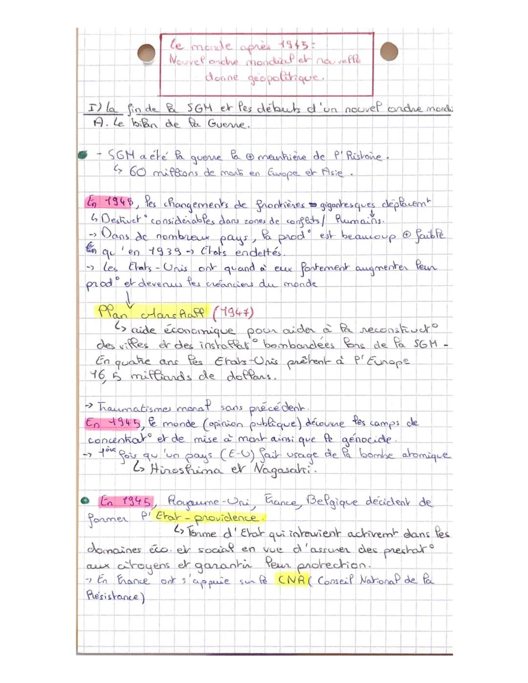 # le monde après 1945:
Nouvel anche mondial et nou vefle
donne geopolitique.

I) la fin de Pa SGM et les débuts d'un nouvel andre mordi
A. L