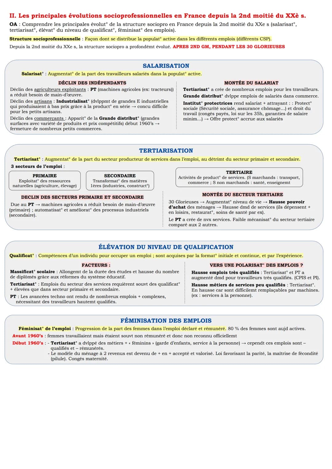 Chapitre 2: Comment est structurée la société française actuelle ?
I. Les facteurs de structurat° et de hiérarchisat° de l'espace social
OA: