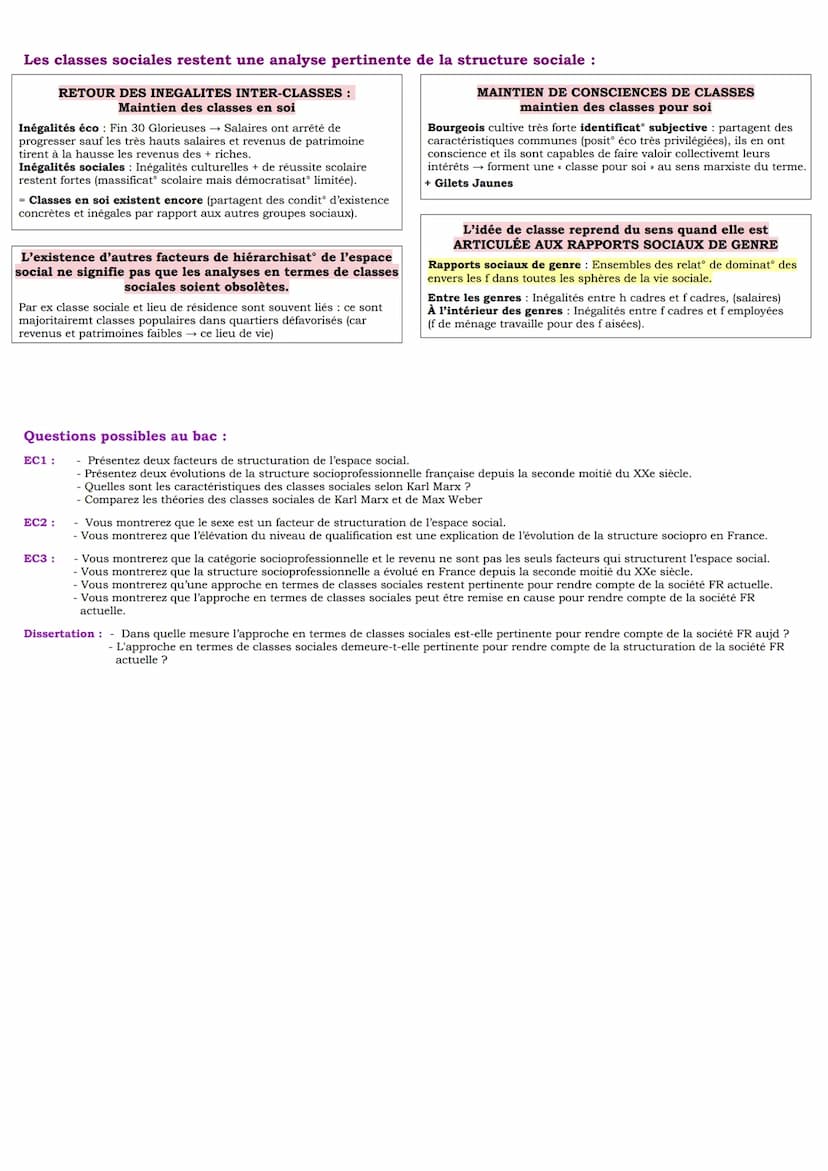 Chapitre 2: Comment est structurée la société française actuelle ?
I. Les facteurs de structurat° et de hiérarchisat° de l'espace social
OA: