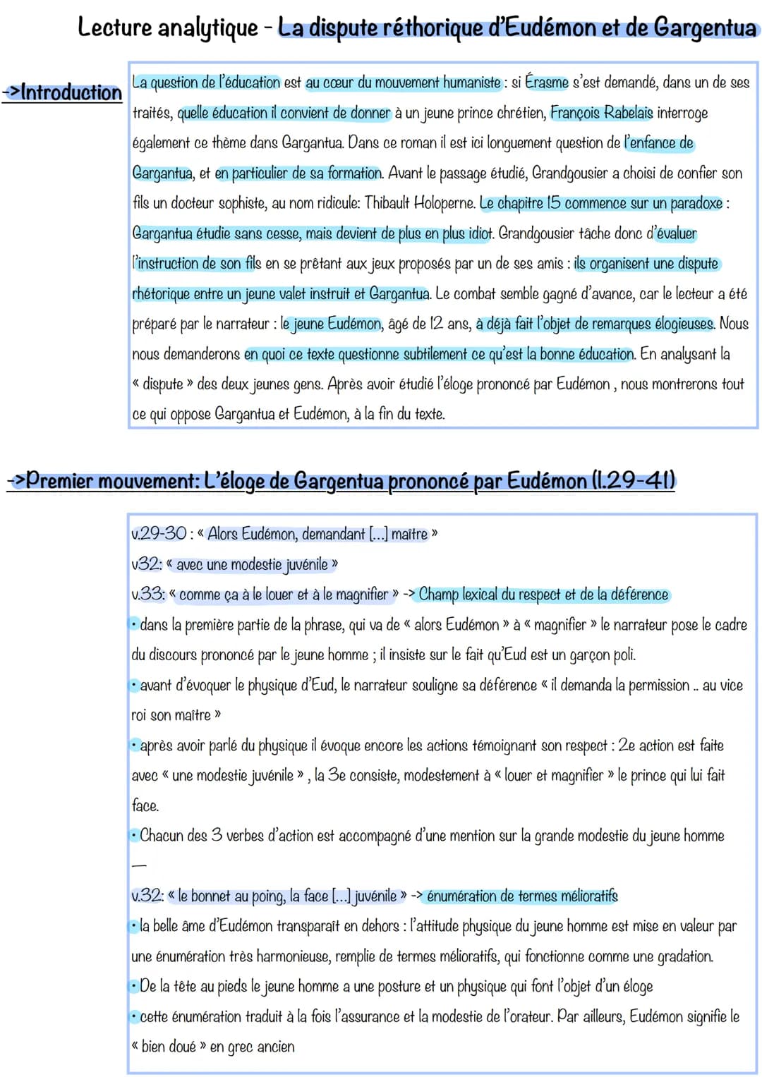 Lecture analytique - La dispute réthorique d'Eudémon et de Gargentua
La question de l'éducation est au cœur du mouvement humaniste : si Éras