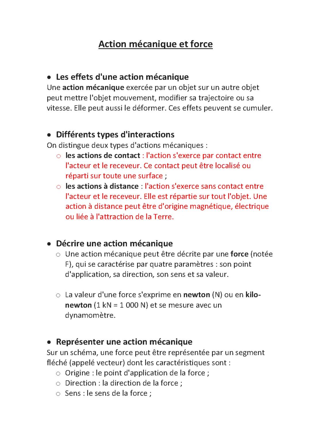 Actions Mécaniques et Forces: Exercices Corrigés et Exemples pour la Physique