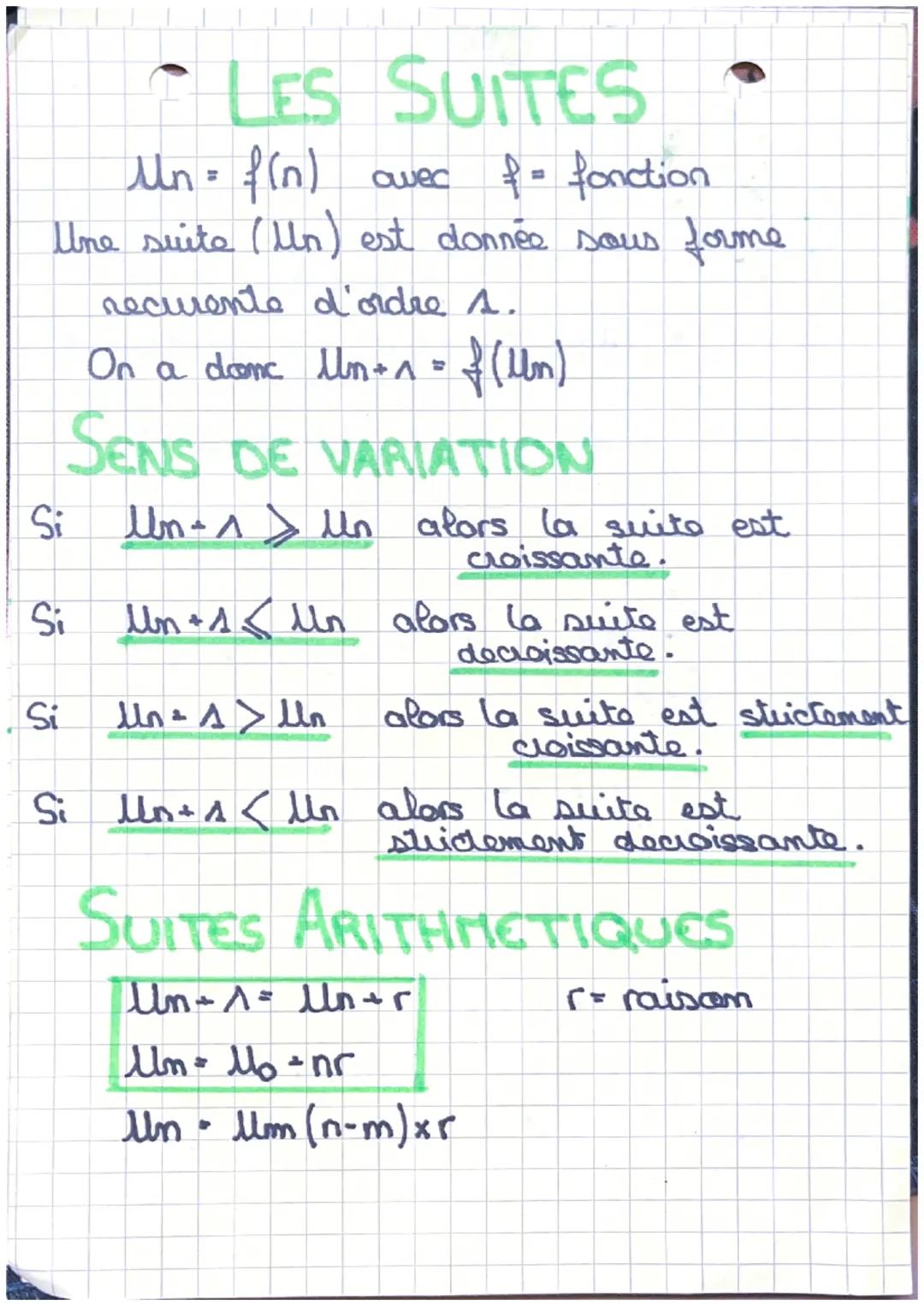 # LES SUITES

Un = f(n) avec f = fonction

Une suite (Un) est donnée sous forme
recurente d'ordre 1.

On a donc Un+1 = f(Un)

# SENS DE VARI