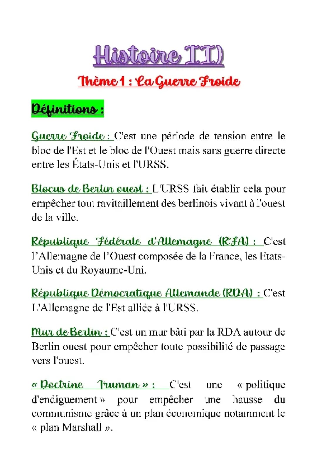 HISTOIRE - La Guerre Froide