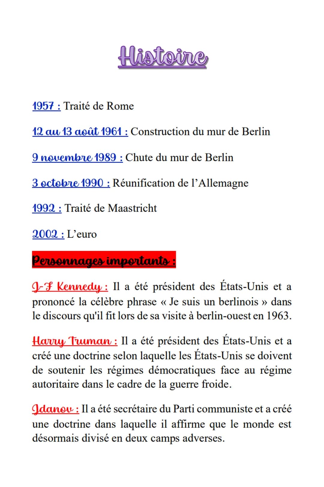 Histoine II)
Thème 1: La Guerre Froide
Définitions
Guerre froide : C'est une période de tension entre le
bloc de l'Est et le bloc de l'Ouest
