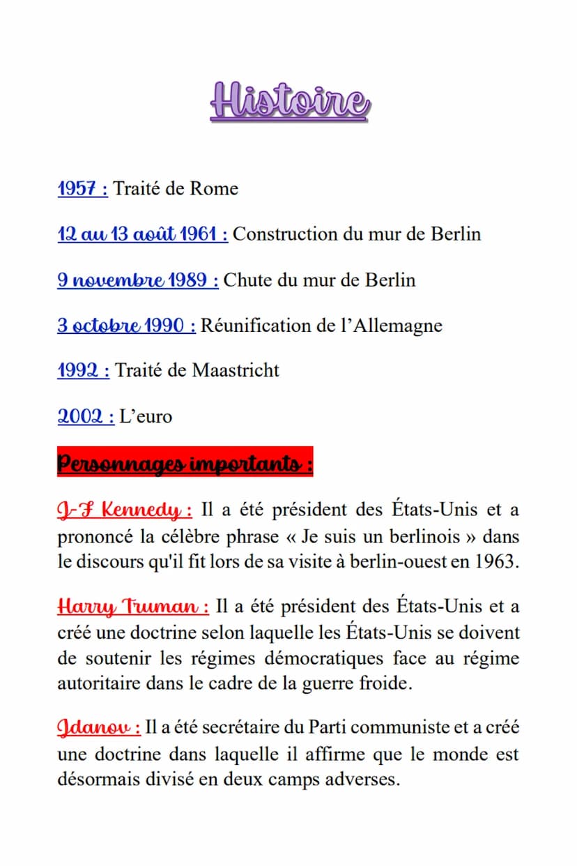 Histoine II)
Thème 1: La Guerre Froide
Définitions
Guerre froide : C'est une période de tension entre le
bloc de l'Est et le bloc de l'Ouest