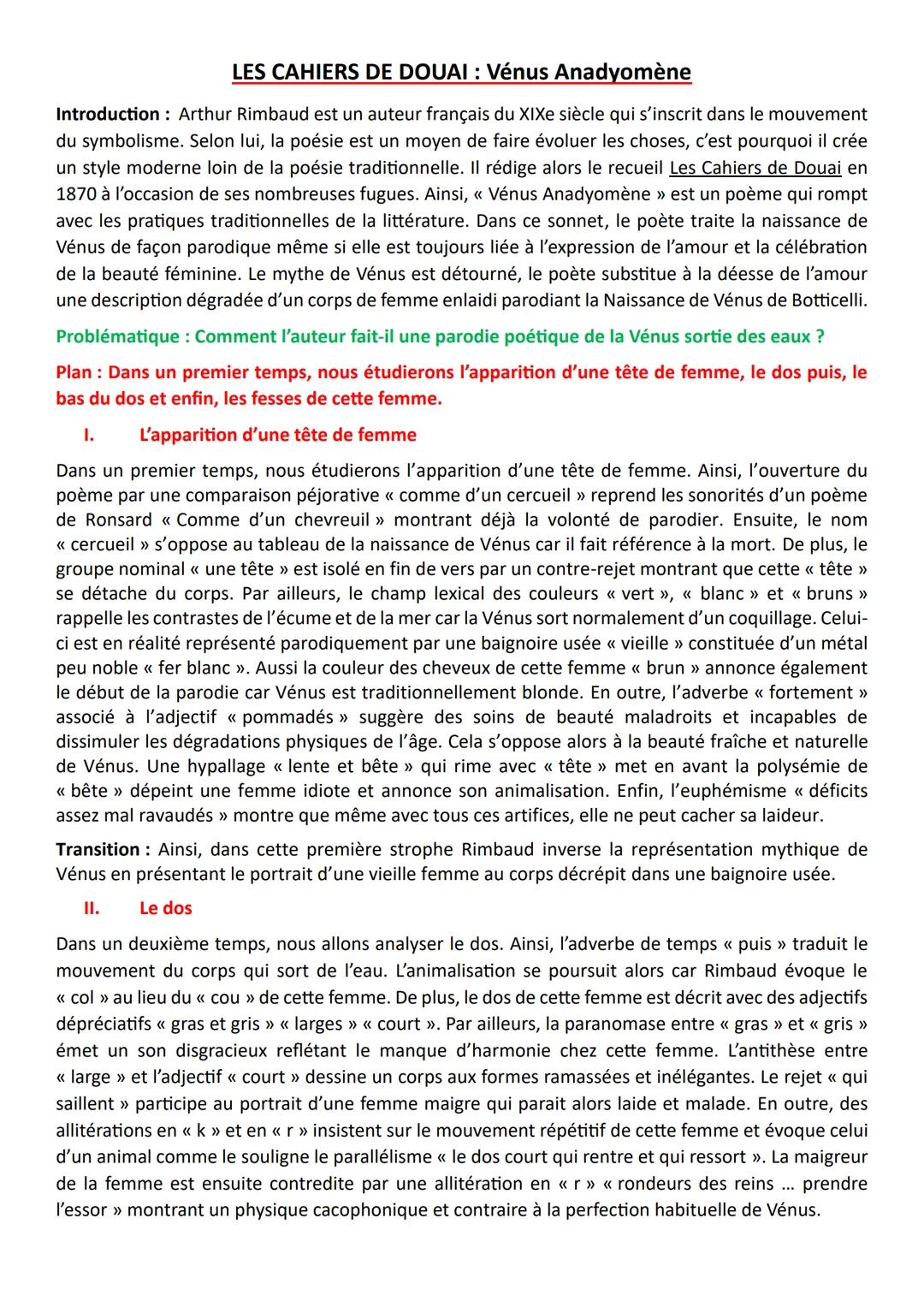 # LES CAHIERS DE DOUAI : Vénus Anadyomène

Introduction: Arthur Rimbaud est un auteur français du XIXe siècle qui s'inscrit dans le mouvemen