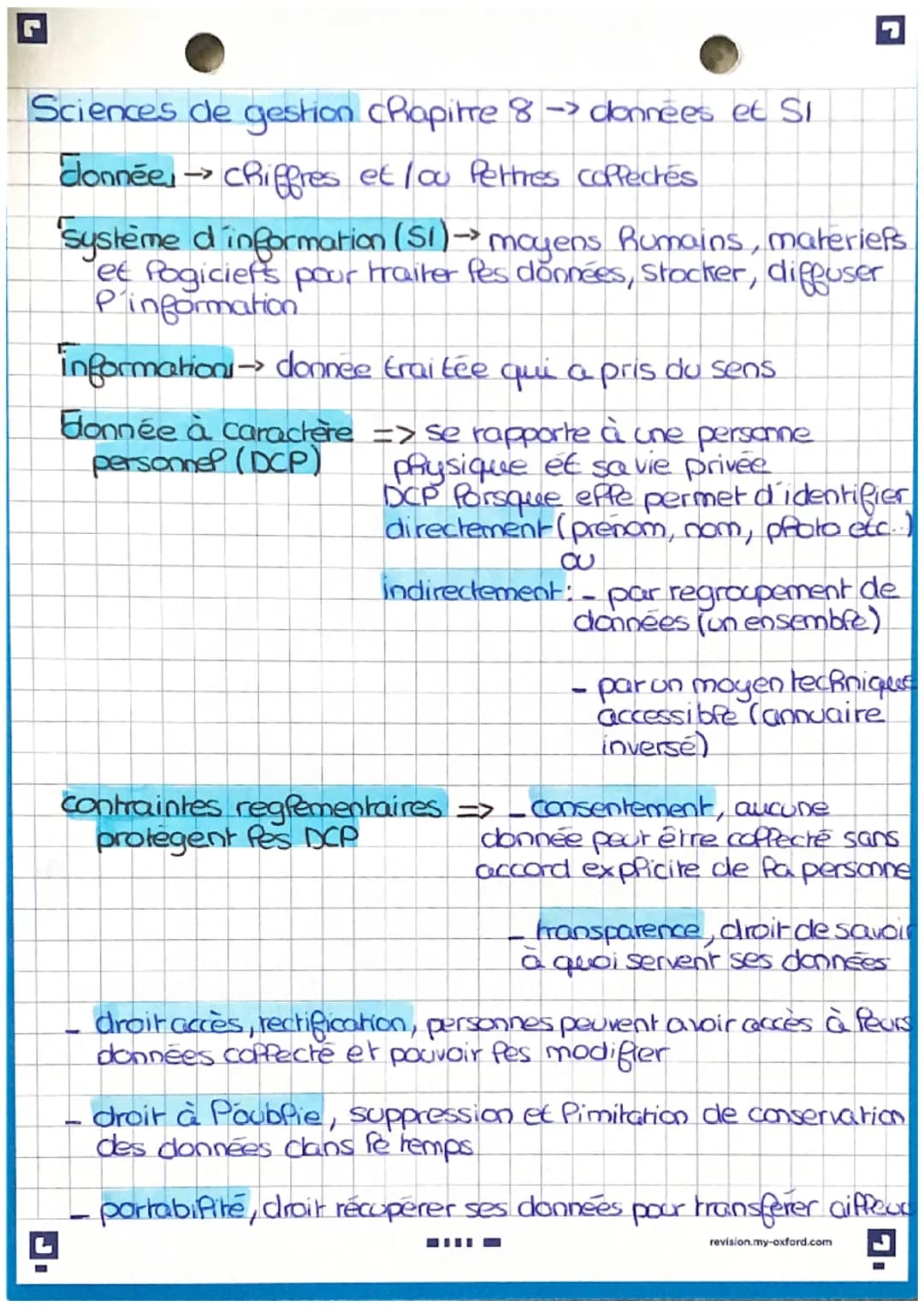 Sciences de gestion chapitre 8 -> données et SI
donnée → chiffres et / ou Peltres coffectés
système d'information (SI)→ moyens Rumains, mate