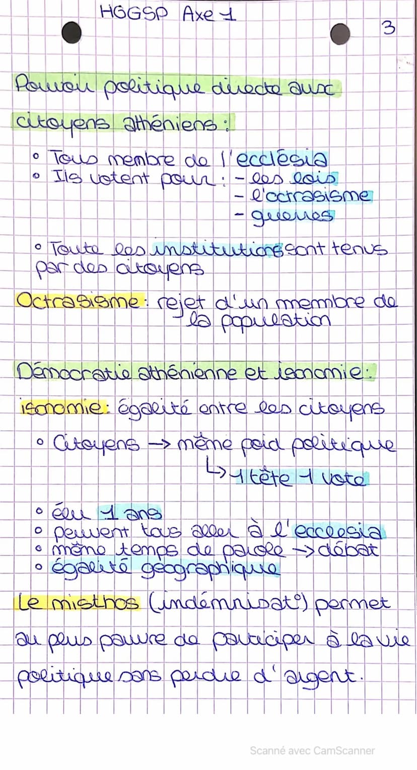 HGGSP Axe 1
Comprendre un régime
politique; la democratie
naissance du mot démocratie:
→ 5eme siecle avant J.C a Athène
Démocratie: pouvon d