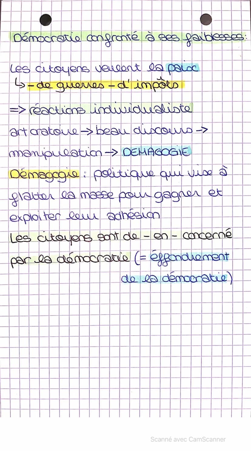 HGGSP Axe 1
Comprendre un régime
politique; la democratie
naissance du mot démocratie:
→ 5eme siecle avant J.C a Athène
Démocratie: pouvon d