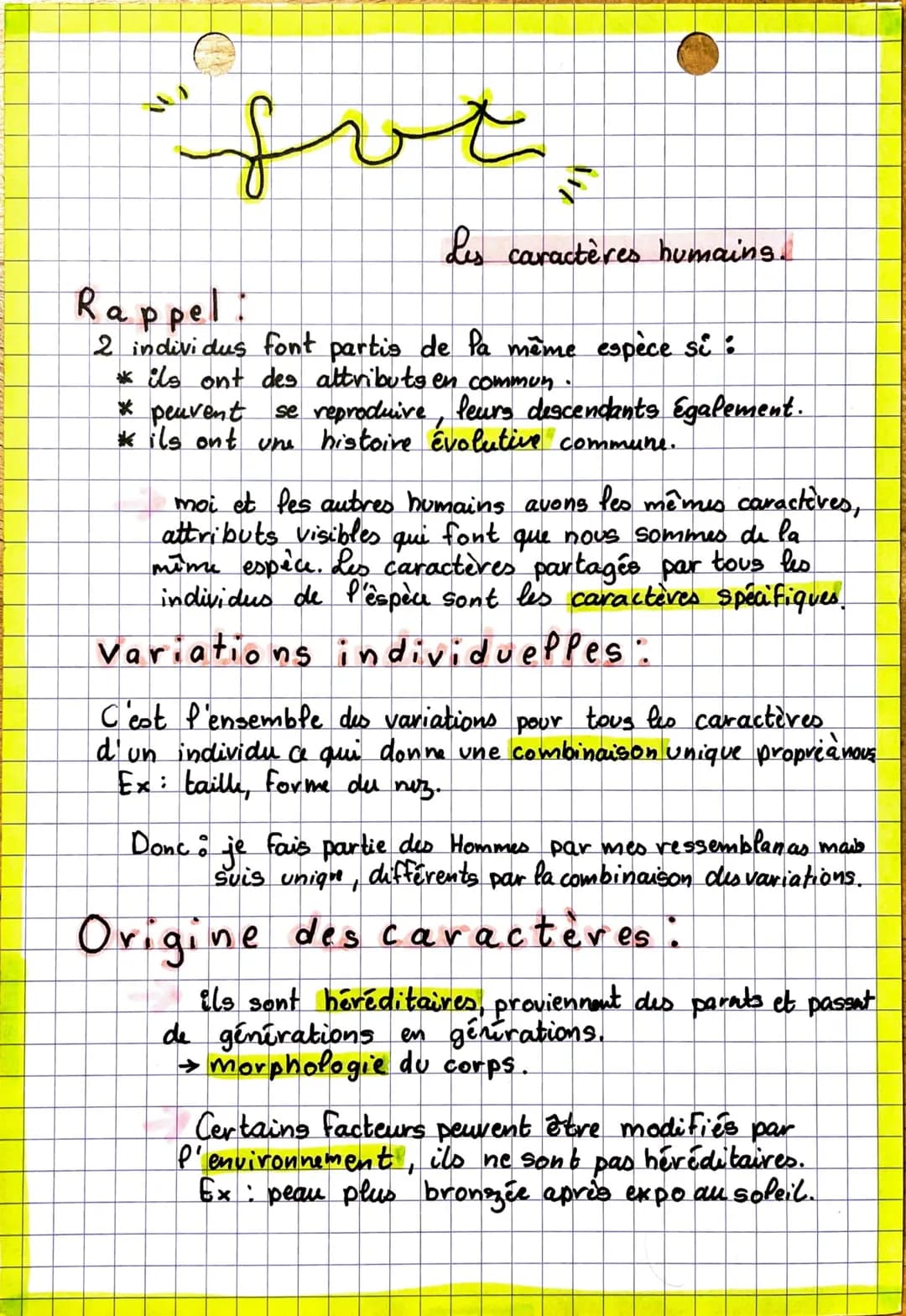 يمهد
Les caractères humains.
Rappel!
2 individus font partis de la même espèce si :
* ils ont des attributs en commun.
* peuvent se reprodui