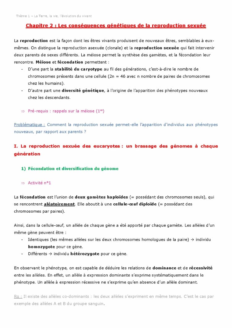 Know Les conséquences génétiques de la reproduction sexuée  thumbnail