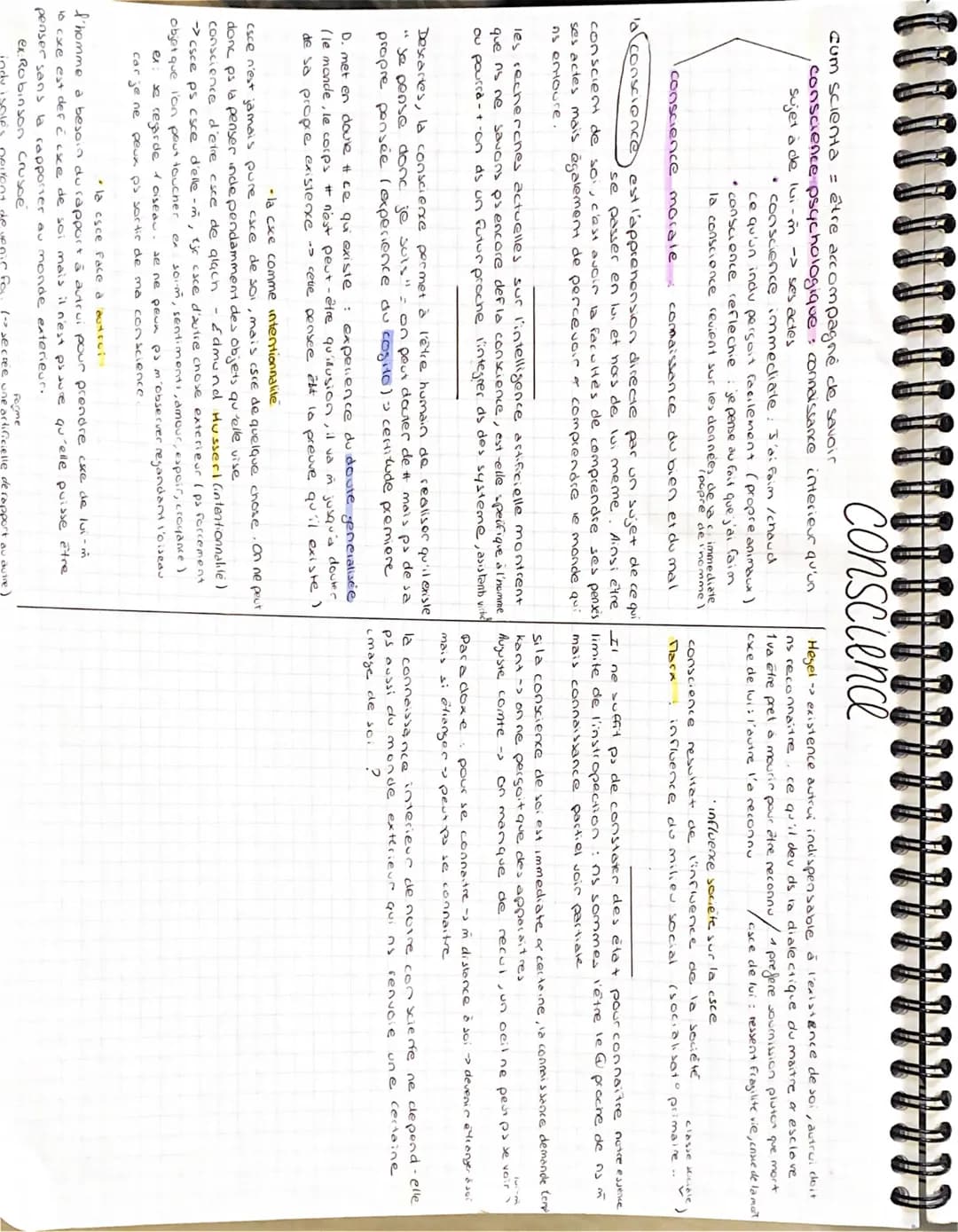 000
Cum scienta = être accompagné de savoir
conscience psychologique : connaissance interieur qu'un
sujet à de lui-m -> ses actes
conscience