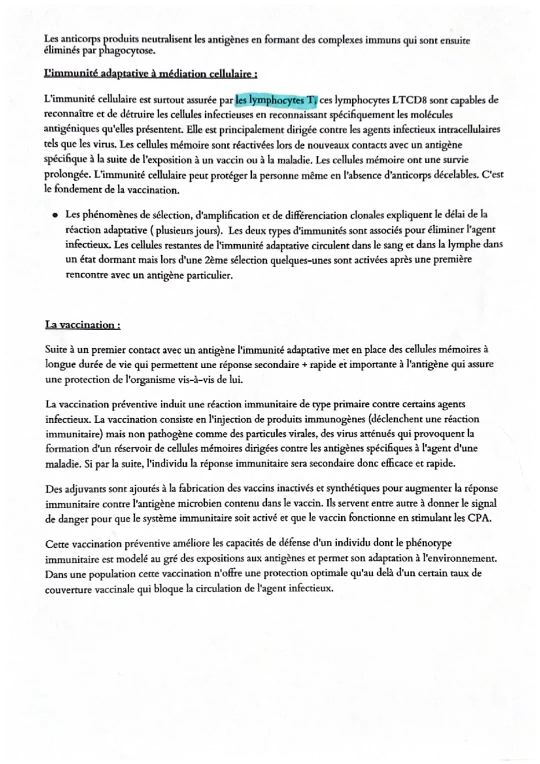 Limmunologie
Le système immunitaire n'est pas un organe à part entière mais est diffus et interagis avec les différentes
parties du corps. P