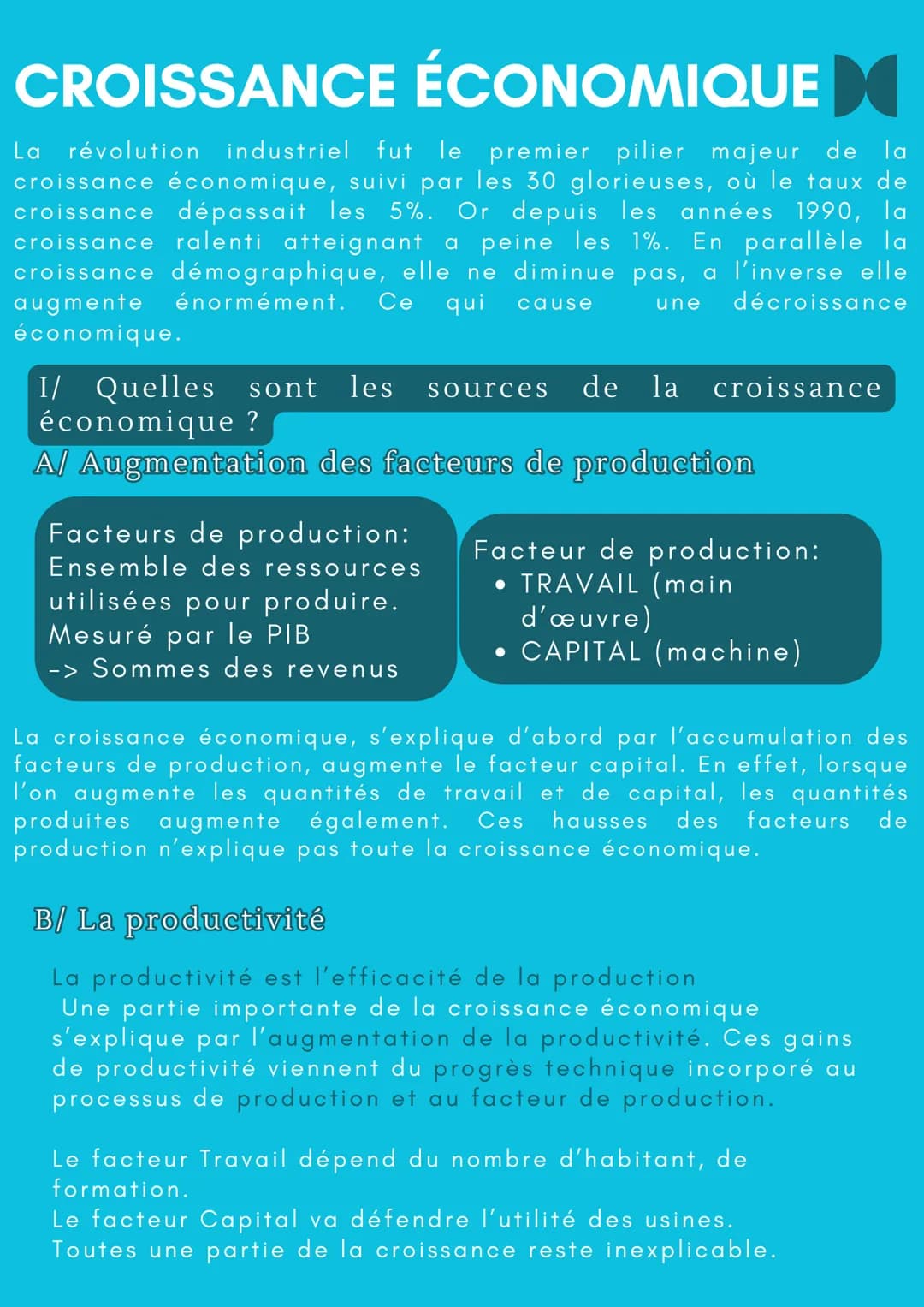 CROISSANCE ÉCONOMIQUE ▶
La révolution industriel fut le premier pilier majeur de la
croissance économique, suivi par les 30 glorieuses, où l