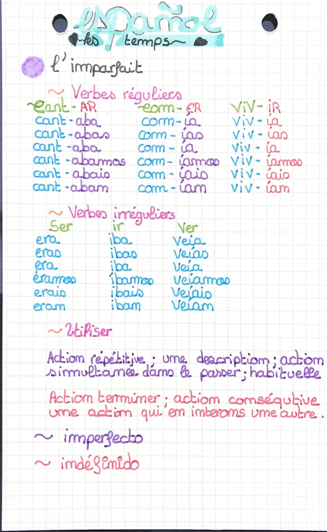 es Damol
les/temps~
l'imparfait
~Verbes réguliers
Cant-AR
cant-aba
cant-abas
cant-aba
cant-abamas
cant-abais
cant-abam
era.
eras
era
éramos
