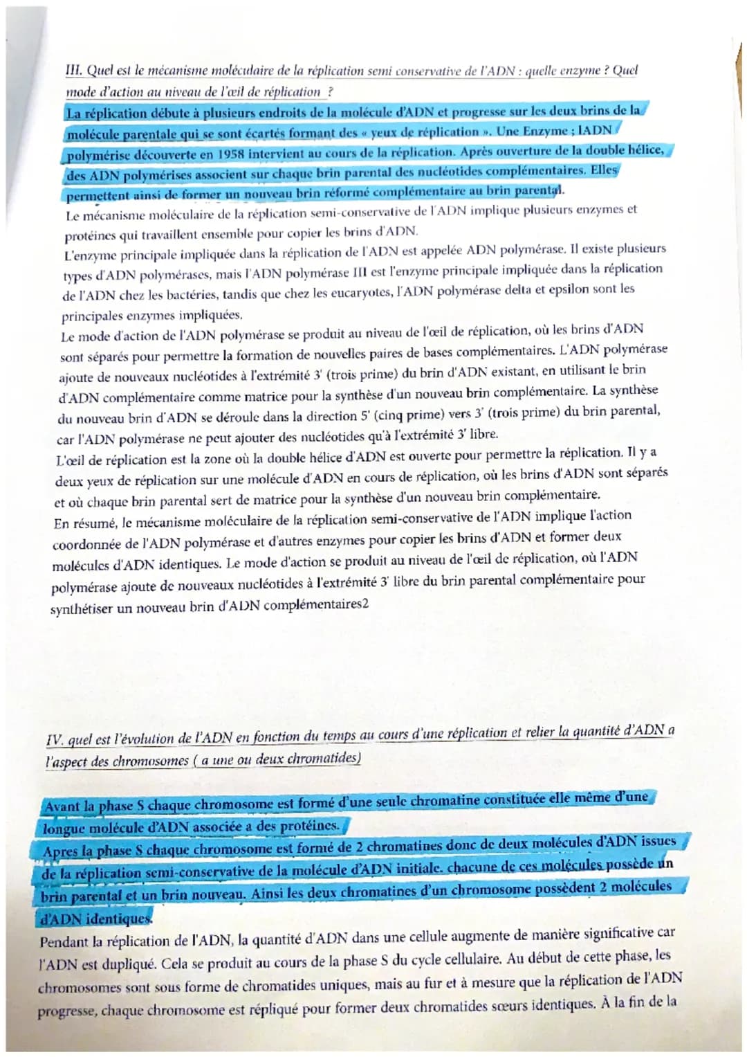 SVT CHAPITRE I ET II
I.Expliquer ce qu'est le modèle de la réplication semi conservative de l'ADN
La réplication semi-conservative est le pr