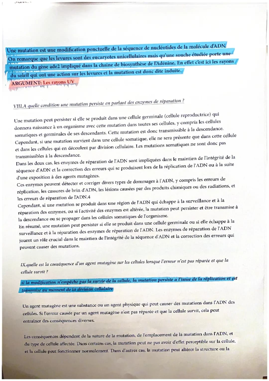 SVT CHAPITRE I ET II
I.Expliquer ce qu'est le modèle de la réplication semi conservative de l'ADN
La réplication semi-conservative est le pr