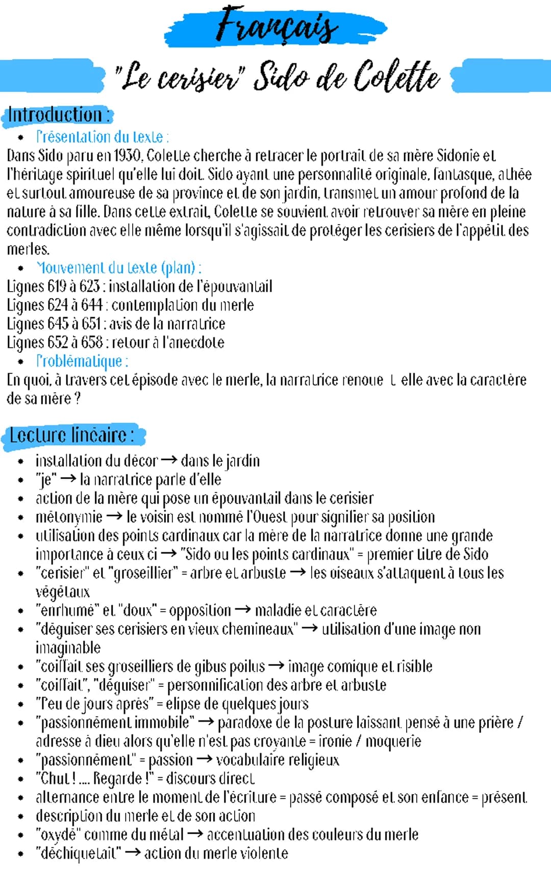 Qui est la narratrice dans Sido ? Analyse linéaire Colette