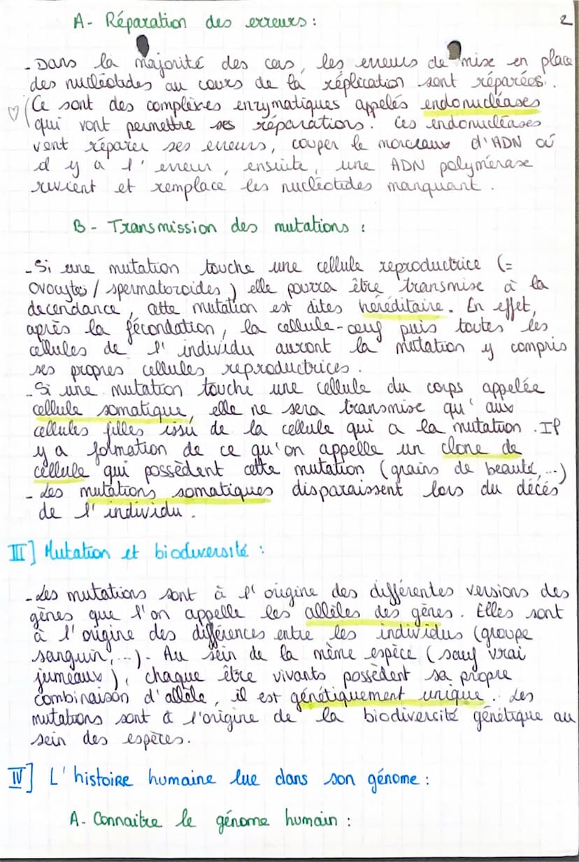 sort thime s
Chapitre 3: Mutation, variabilité génétique
et histoire des génomes humains :
Définition:
♡_mulation = modification de la séque