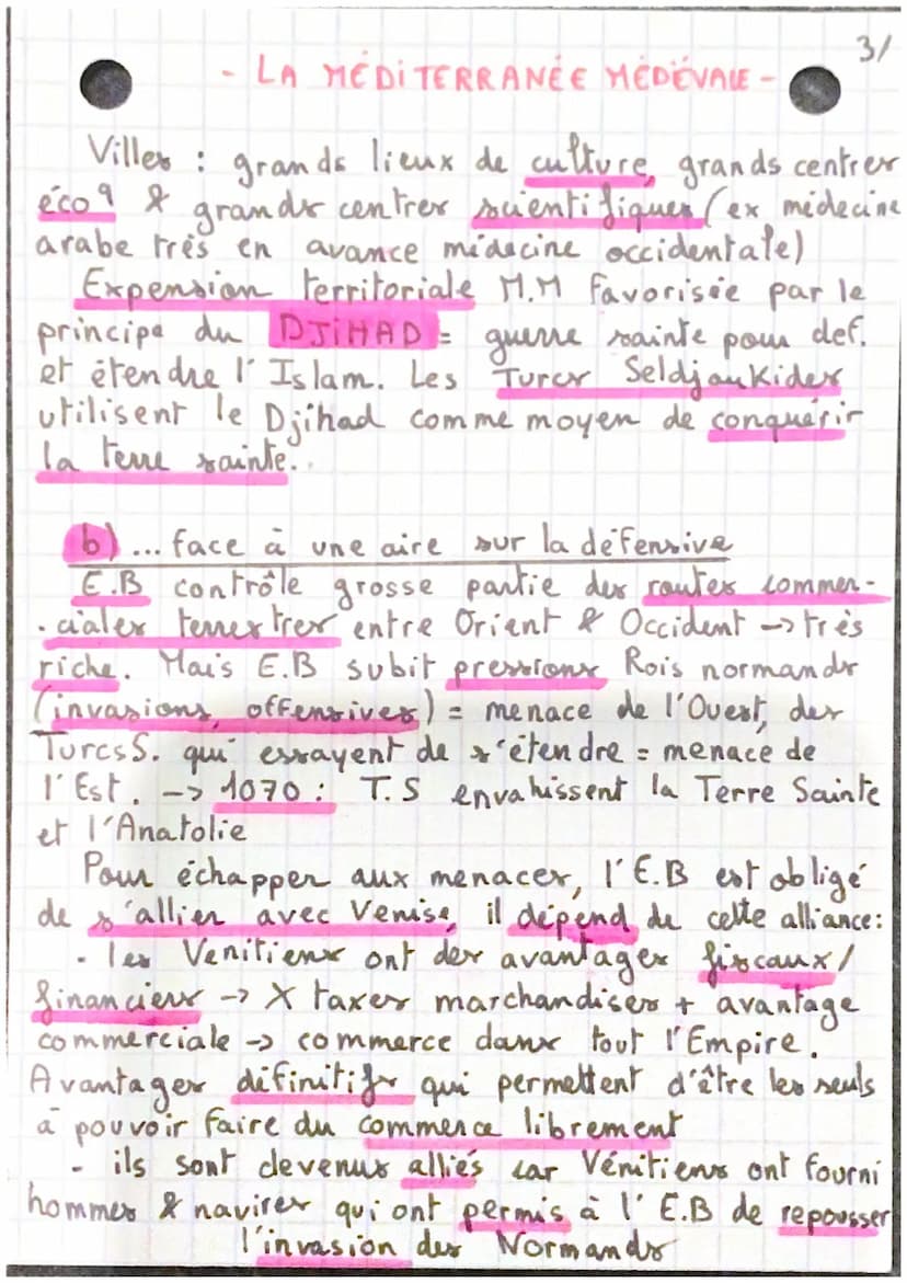 histoire
- LA MEDITERRANEE YLEDIEVALE -
intro: M.A: 476-1492 (découverte Amérique)
ou 1453 (chute E.R d'Orient)
la leçon : X1²s - XIII ³x : 