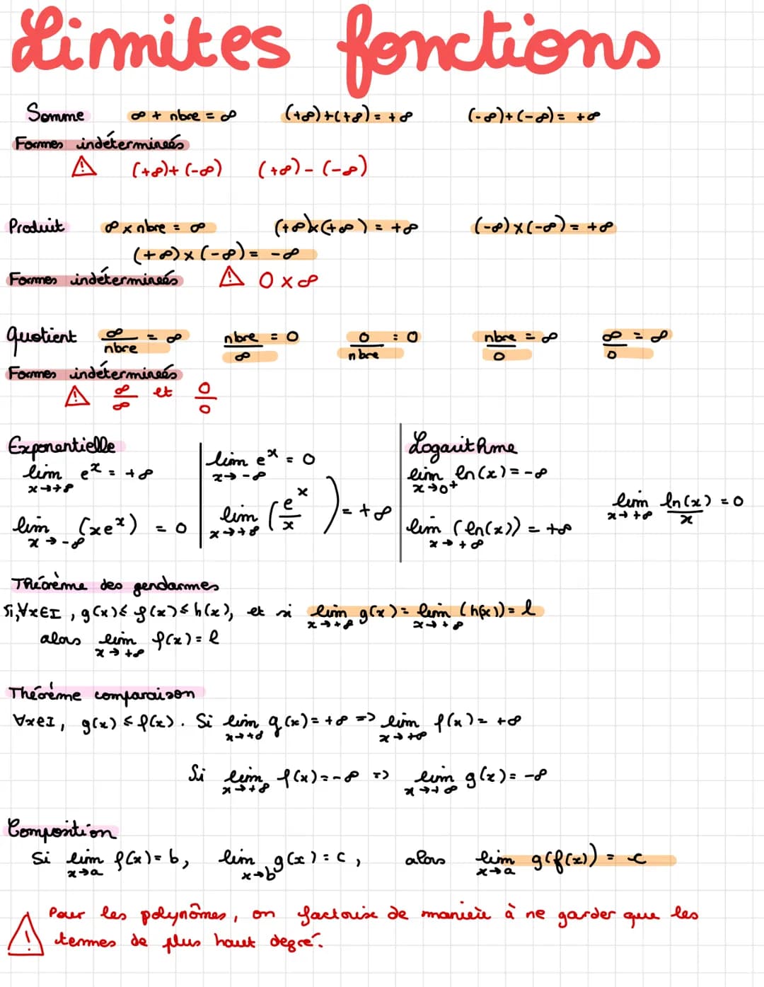 Limites fonctions
(-8) + (-8)= +0°
Somme
Formes indéterminées
Produit
A
∞ + nore = f
(+8) + (-∞)
&xnbre = ∞
Exponentielle
Formes indeterminé