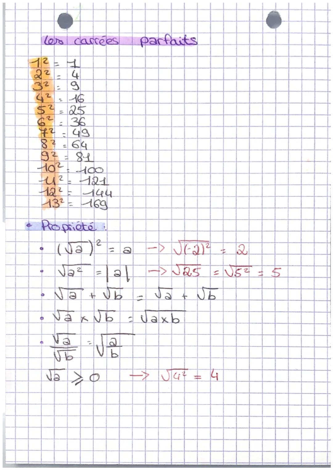 # MATHS

Propriété des racines carrées

Pour a et b deus nombres positifs,

$\Vaxb = Jax Jb$ et $\sqrt{\frac{a}{b}} = \frac{Ja}{Jb}$ (b non 