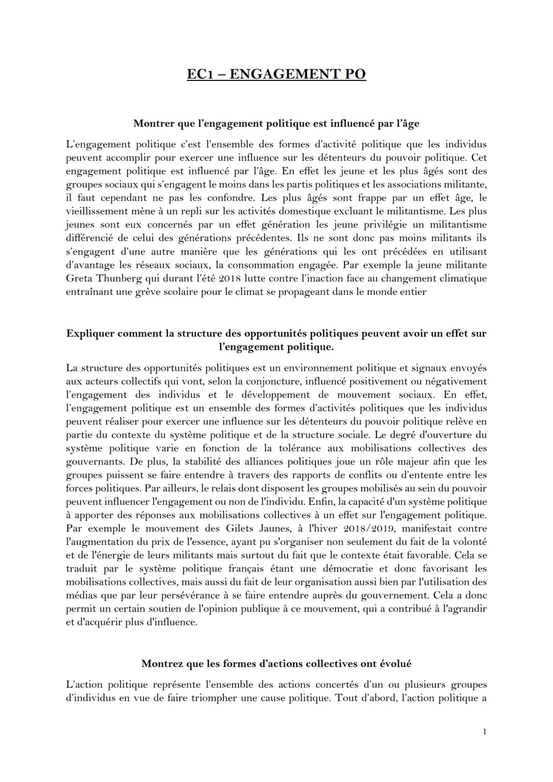 EC1- ENGAGEMENT PO
Montrer que l'engagement politique est influencé par l'âge
L'engagement politique c'est l'ensemble des formes d'activité 
