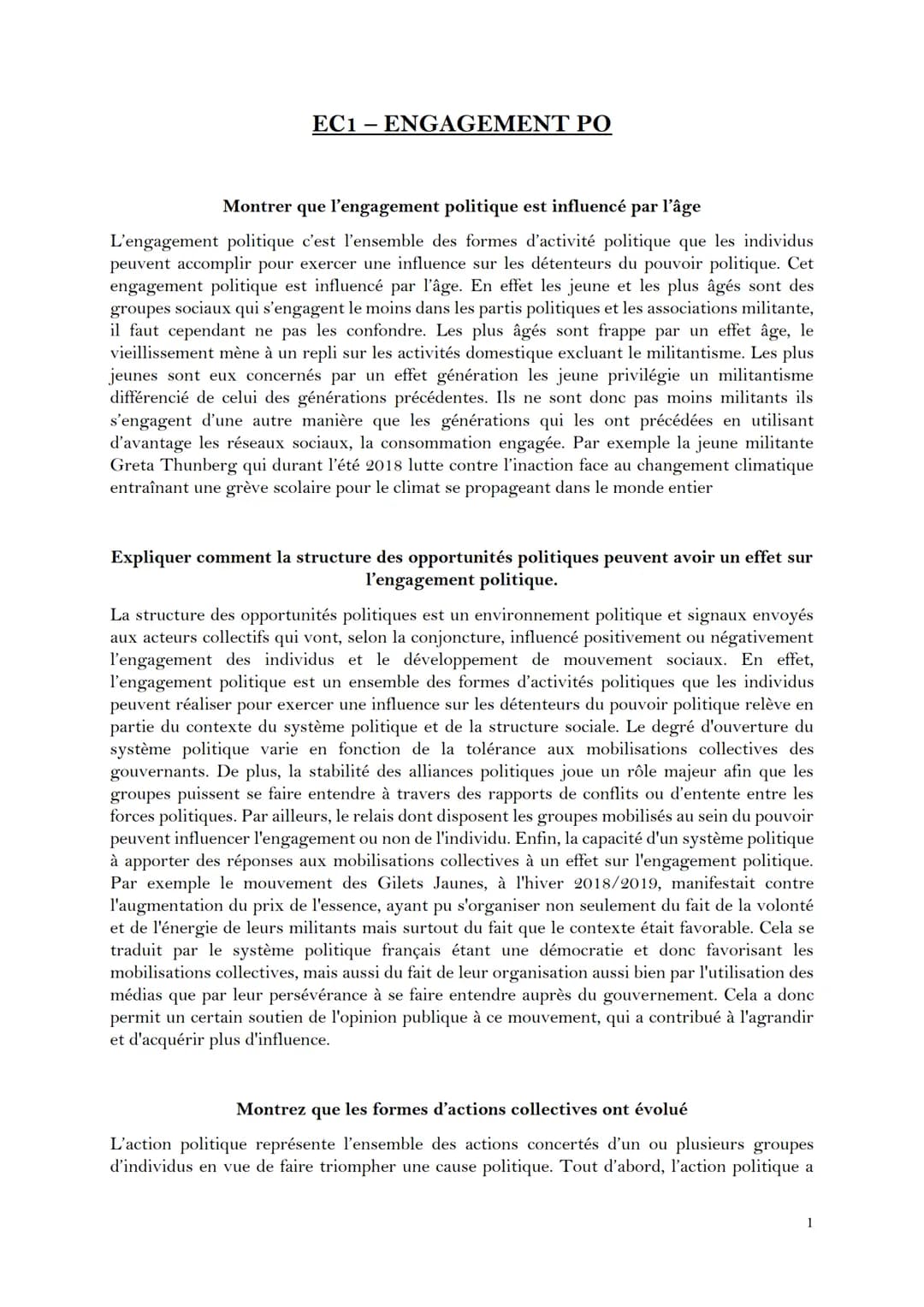 EC1- ENGAGEMENT PO
Montrer que l'engagement politique est influencé par l'âge
L'engagement politique c'est l'ensemble des formes d'activité 