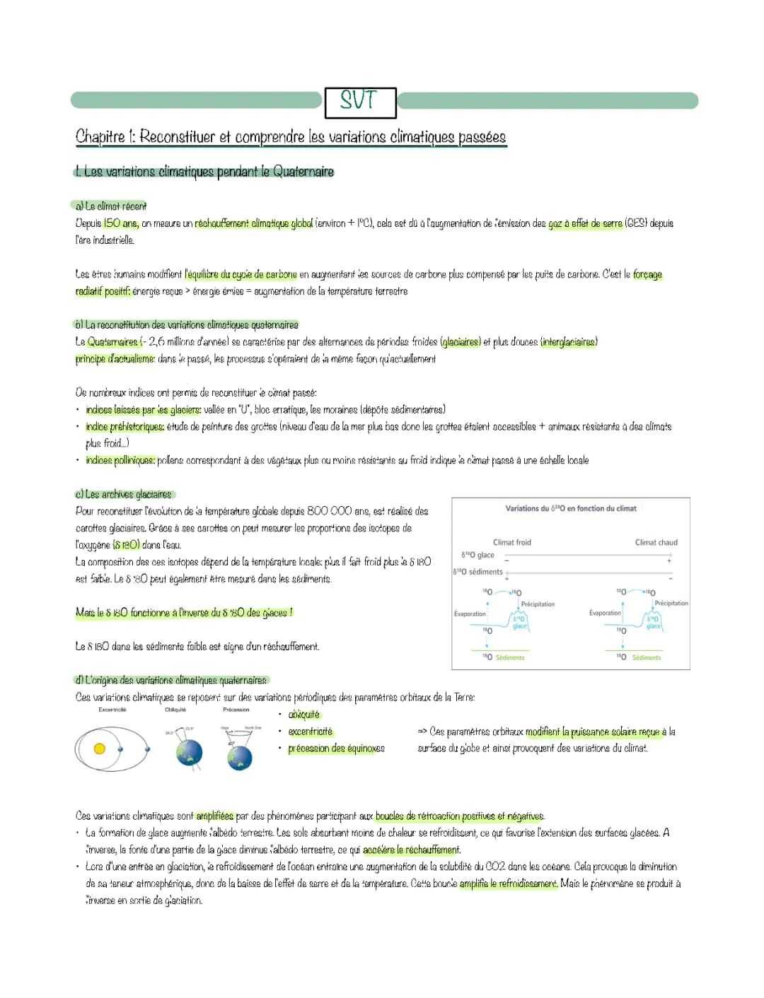 Reconstituer et comprendre les variations climatiques passées - Fiche de révision et sujet bac corrigé SVT Terminale