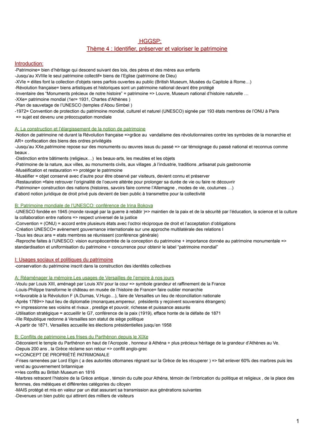 HGGSP:
Thème 4 : Identifier, préserver et valoriser le patrimoine
Introduction:
-Patrimoine= bien d'héritage qui descend suivant des lois, d