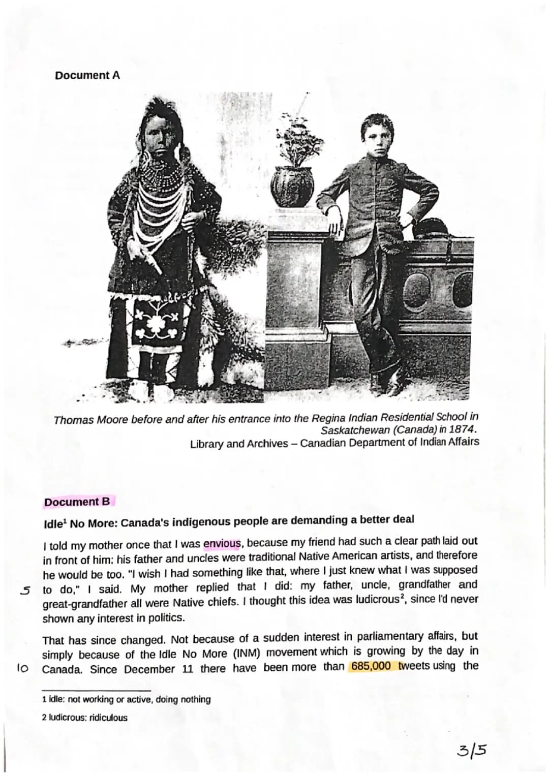 Document A
10
E
Thomas Moore before and after his entrance into the Regina Indian Residential School in
Saskatchewan (Canada) in 1874.
Libra