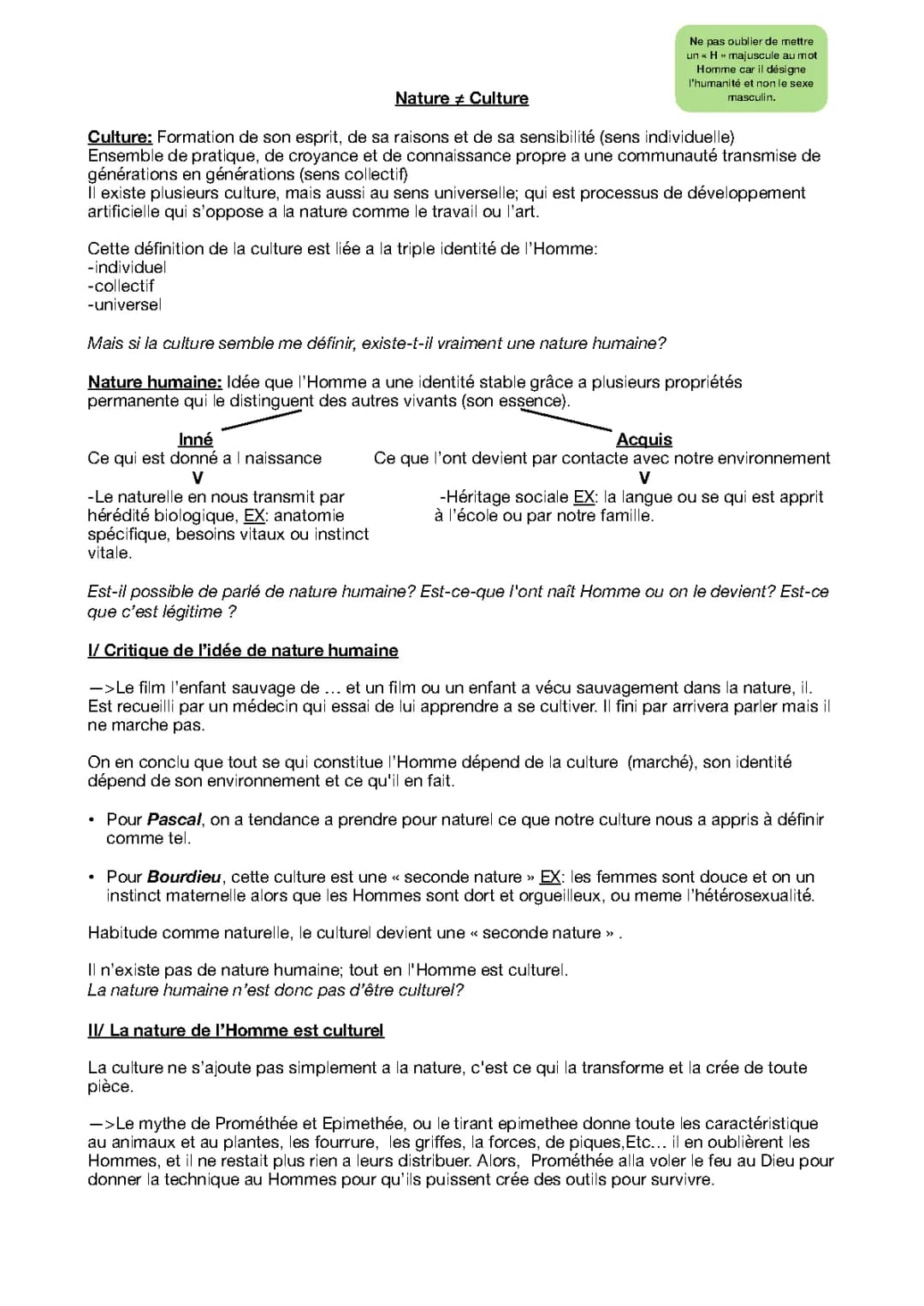 La nature et la culture en philosophie: cours, résumé, dissertation