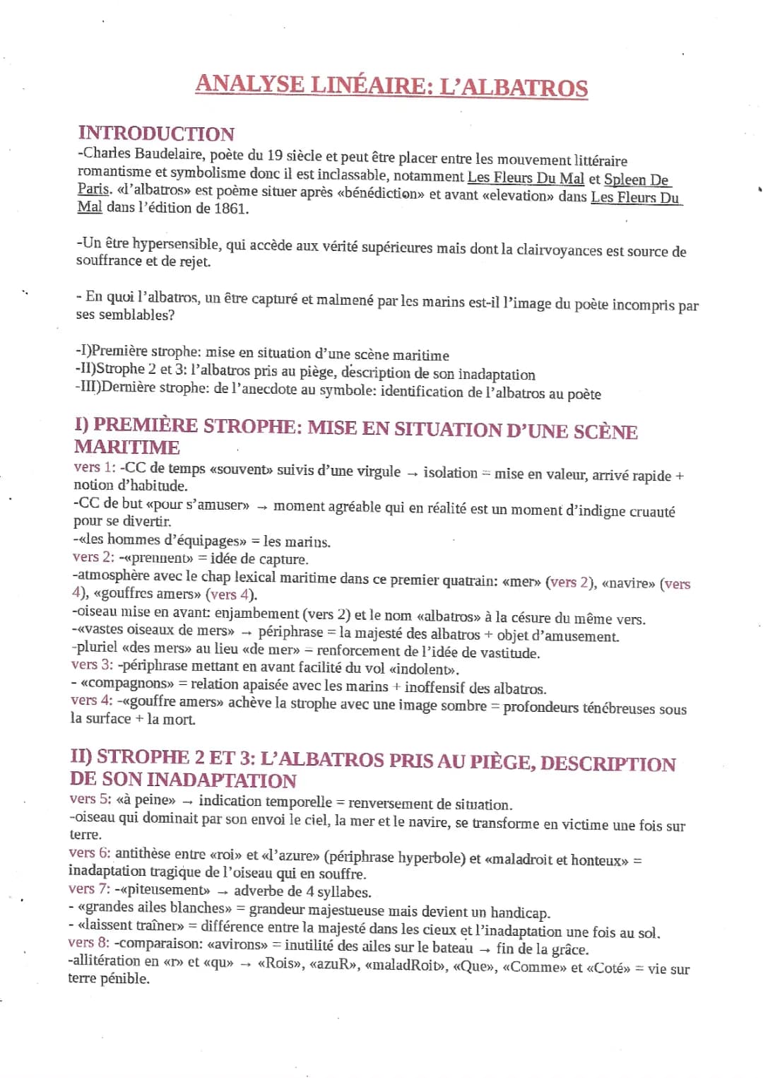 ANALYSE LINEAIRE l'albatros