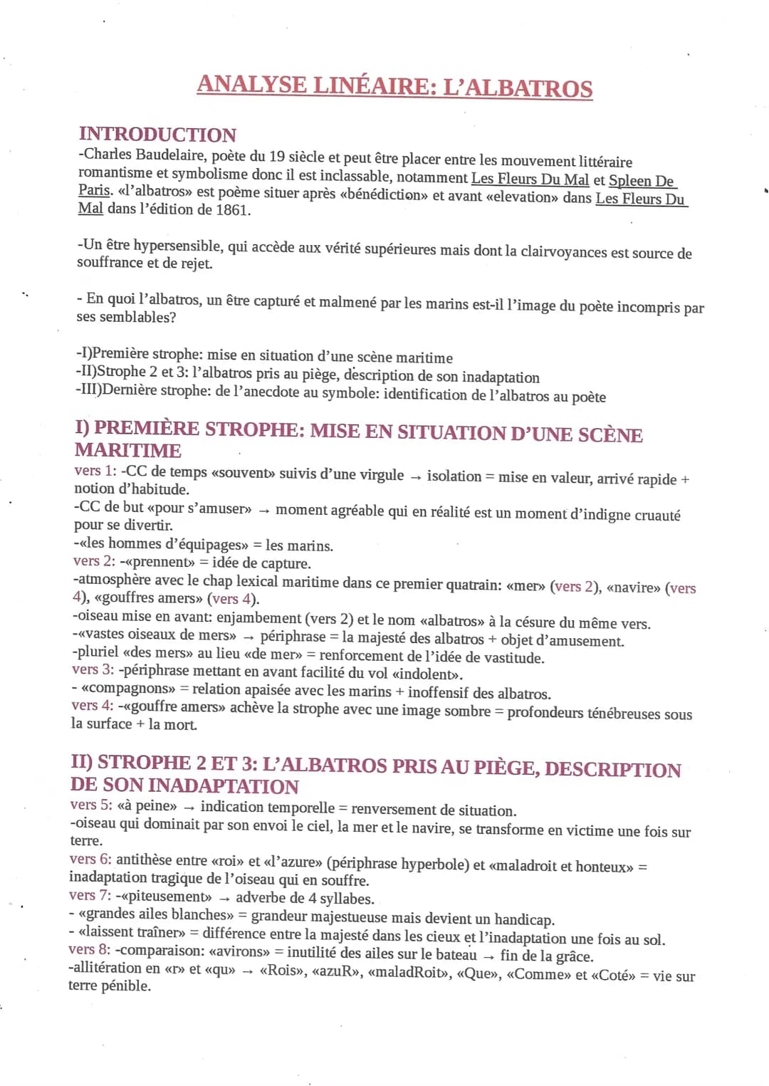 ANALYSE LINÉAIRE: L’ALBATROS
INTRODUCTION
-Charles Baudelaire, poète du 19 siècle et peut être placer entre les mouvement littéraire
romanti