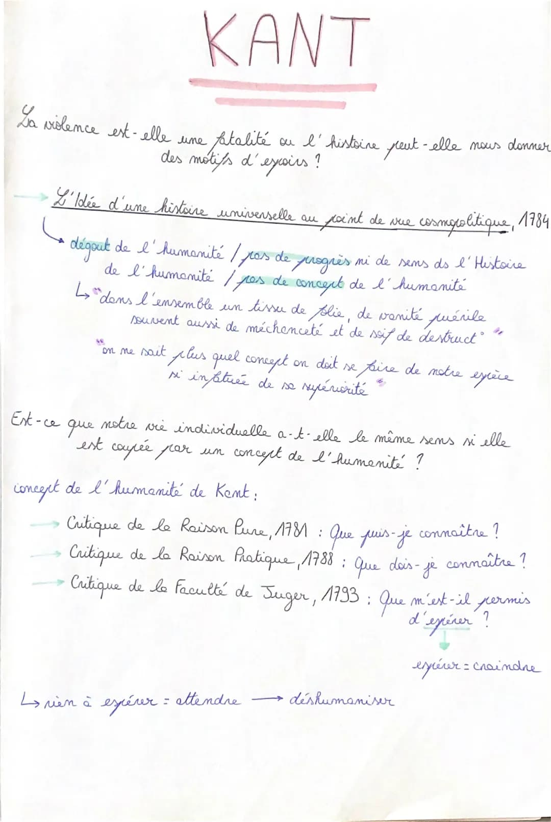 violence est-elle
Est-ce
ΚΑΝΤ
L'Idée d'une histoire universelle au
une fatalité
des motifs d'excoirs ?
cosmgrolitique, 1784
dégout de l'huma