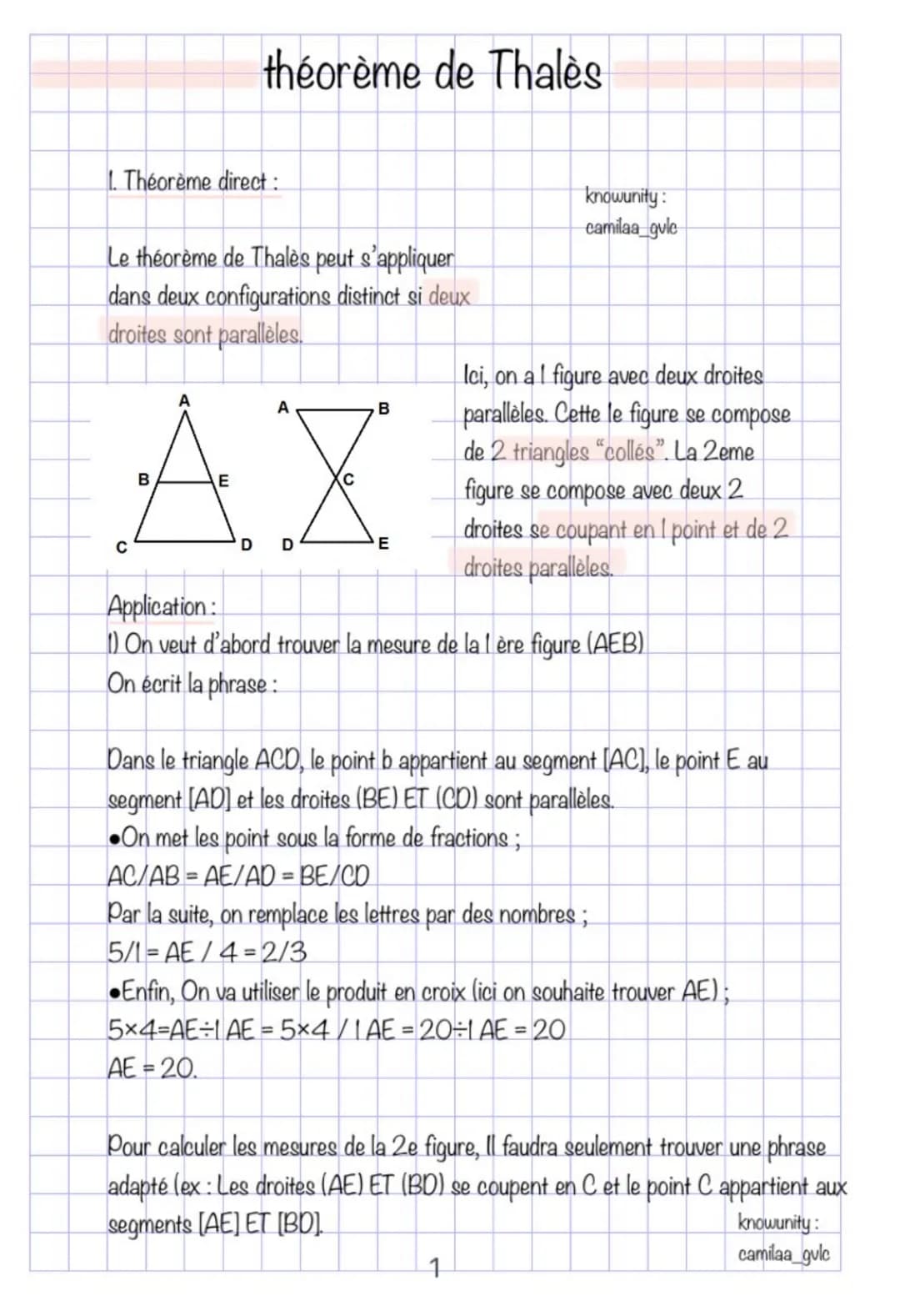 théorème de Thalès
1. Théorème direct:
Le théorème de Thalès peut s'appliquer
dans deux configurations distinct si deux
droites sont parallè