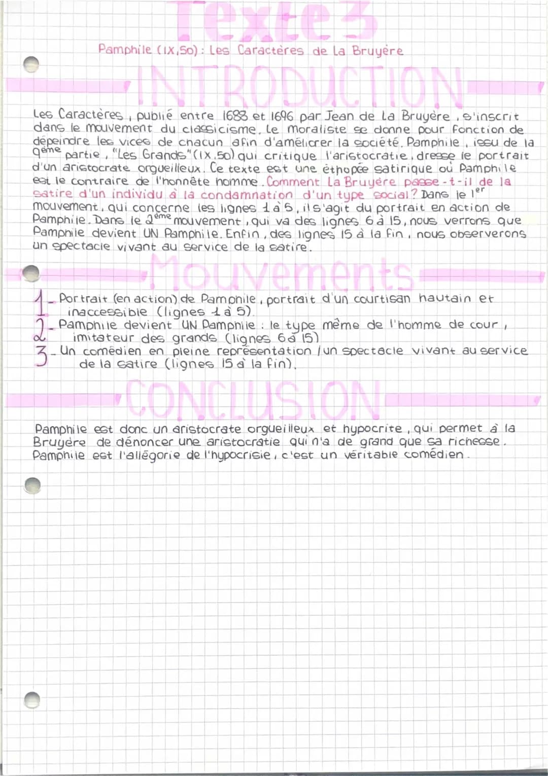 Les Caractères de La Bruyère : Résumé Pamphile PDF