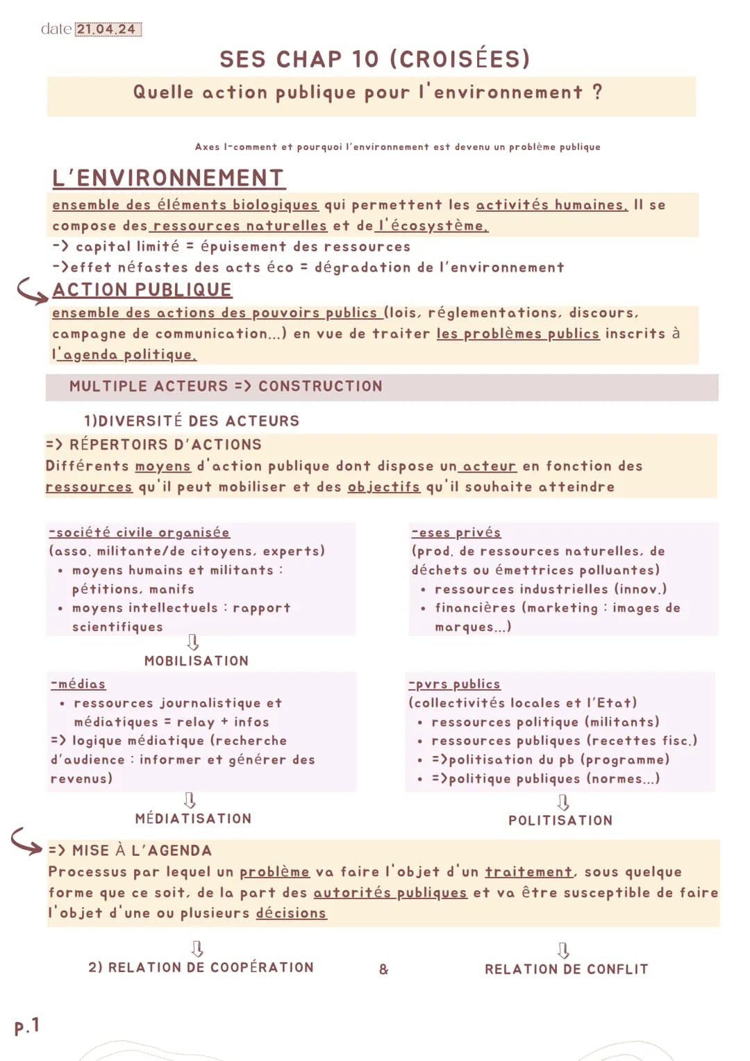 date 21.04.24
SES CHAP 10 (CROISÉES)
Quelle action publique pour l'environnement ?
Axes I-comment et pourquoi l'environnement est devenu un 