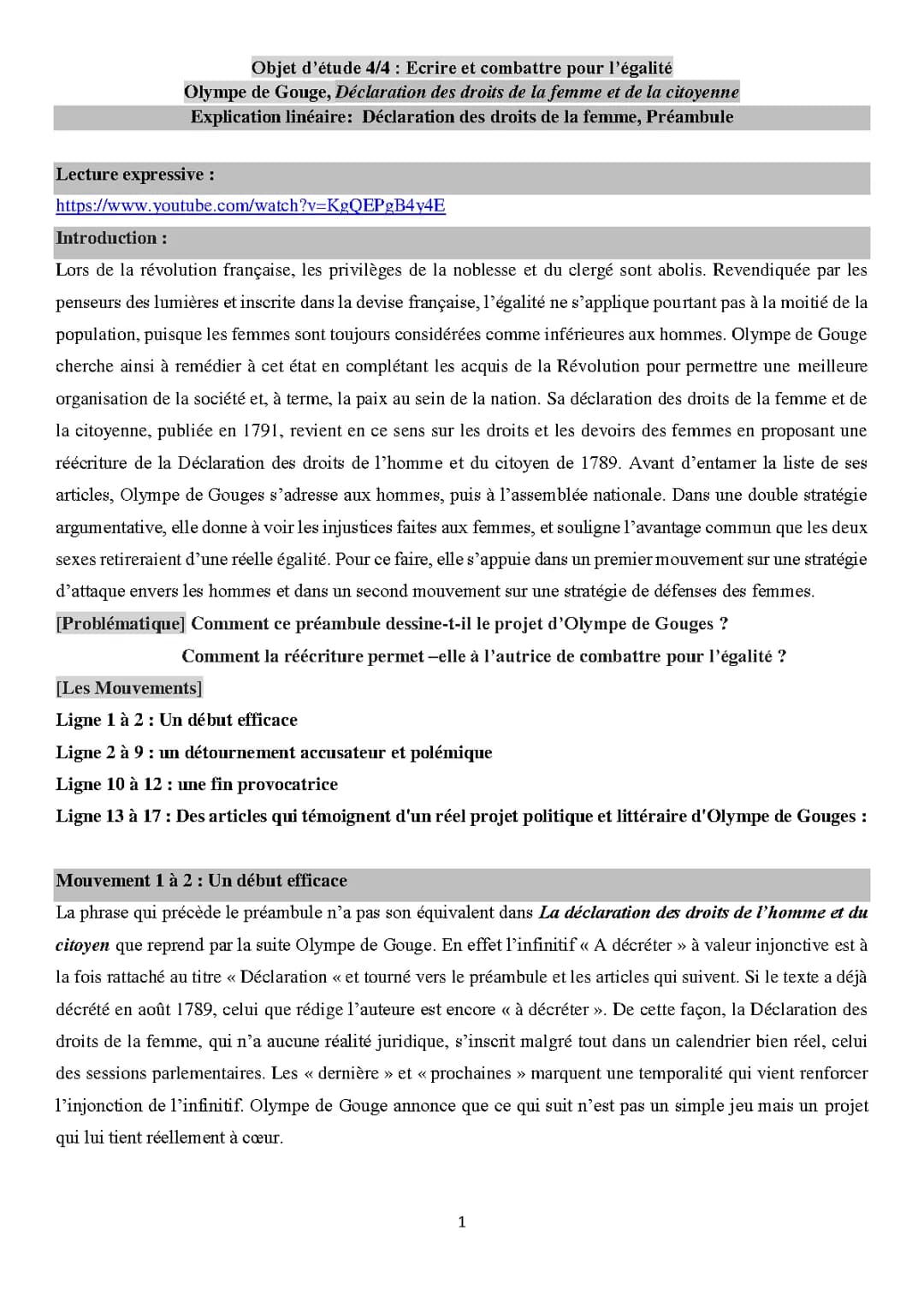 Olympe de Gouges et la Déclaration des Droits des Femmes de 1791