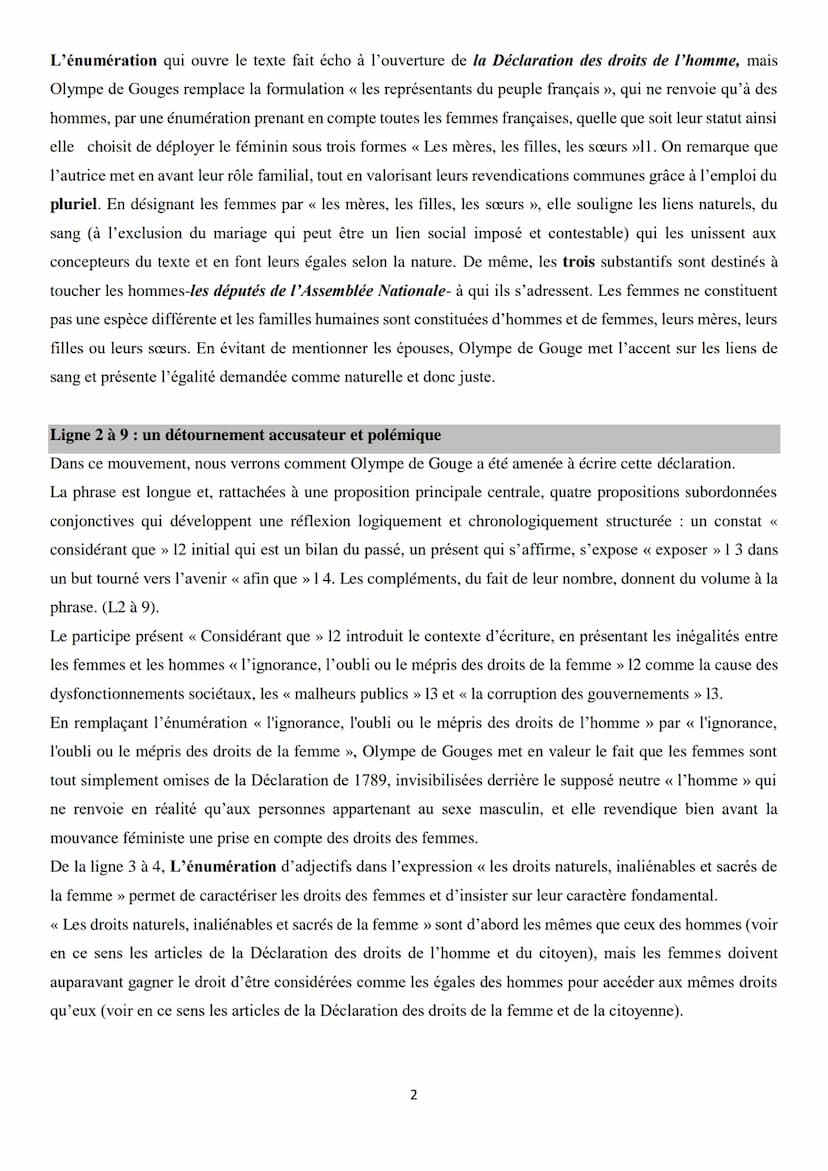 Objet d'étude 4/4 : Ecrire et combattre pour l'égalité
Olympe de Gouge, Déclaration des droits de la femme et de la citoyenne
Explication li