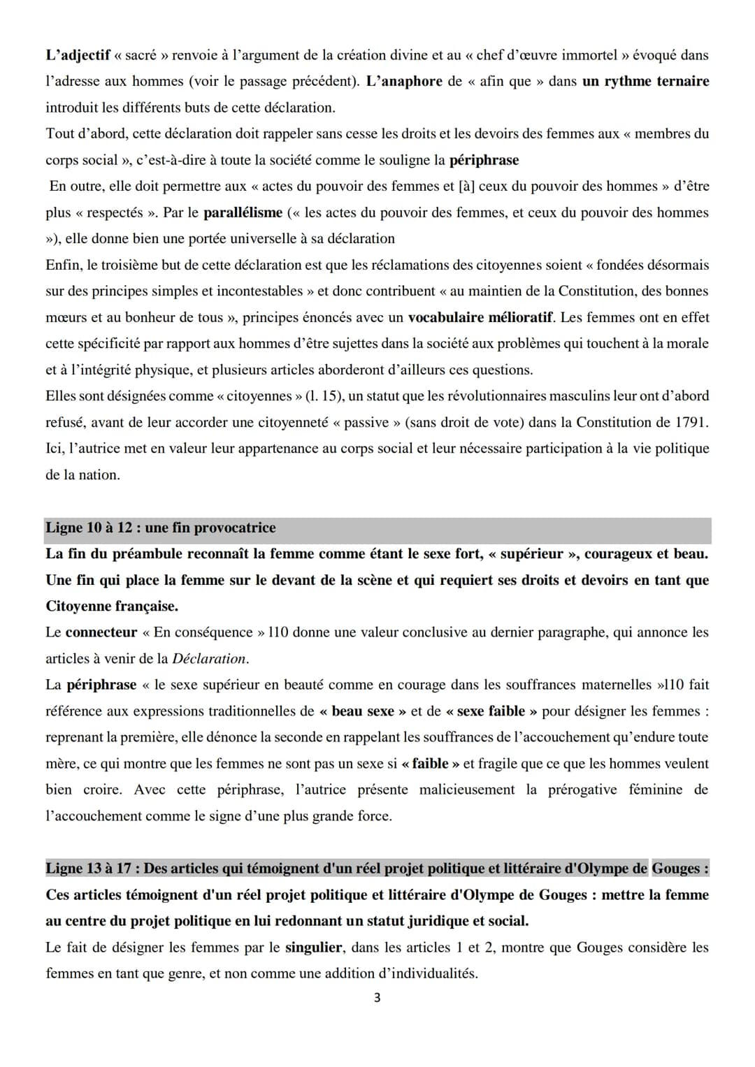 Objet d'étude 4/4 : Ecrire et combattre pour l'égalité
Olympe de Gouge, Déclaration des droits de la femme et de la citoyenne
Explication li