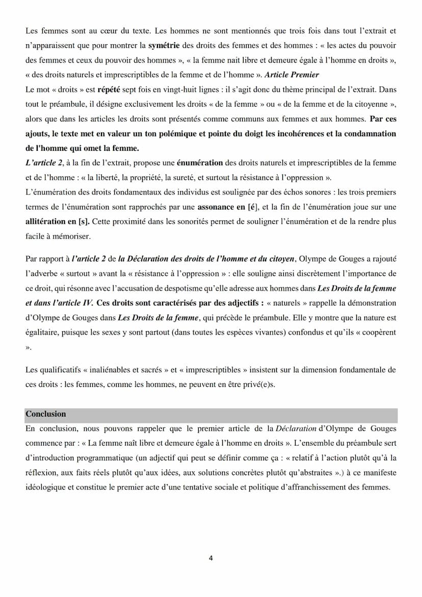 Objet d'étude 4/4 : Ecrire et combattre pour l'égalité
Olympe de Gouge, Déclaration des droits de la femme et de la citoyenne
Explication li
