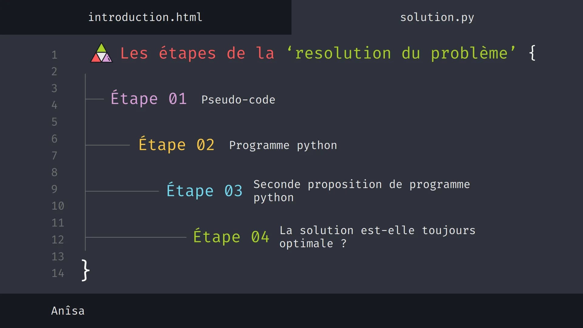 1
2
3
4
5
6
7
8
9
10
11
12
13
14
نہ بنا
Anîsa
introduction.html
solution.py
Algorithme 'Glouton' {
[Le rendu de monnaie]
}
< Présentation su