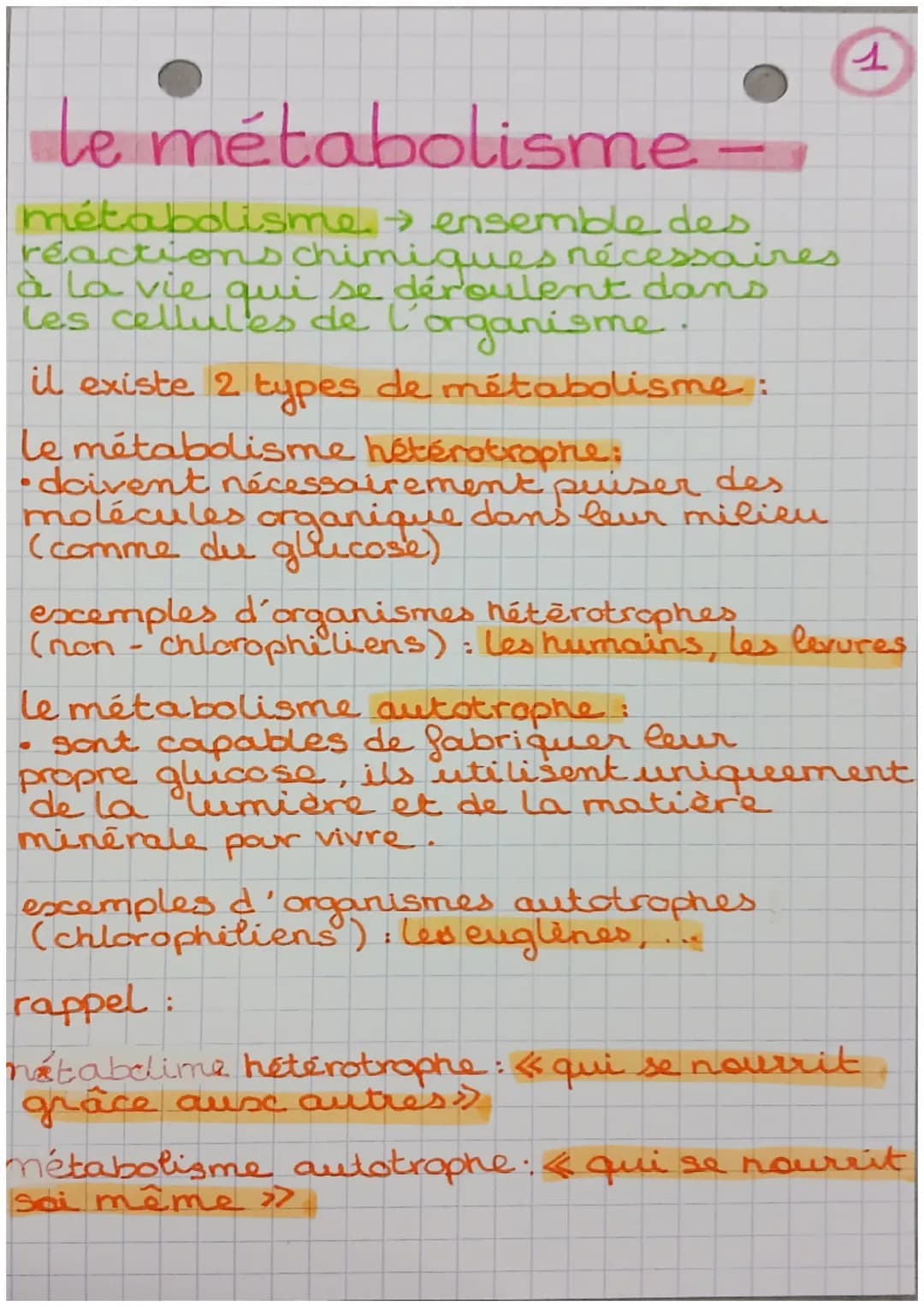 le métabolisme -
métabolisme → ensemble des.
réactions chimiques nécessaires
à la vie qui se déroulent dans
les cellules de l'organisme
il e