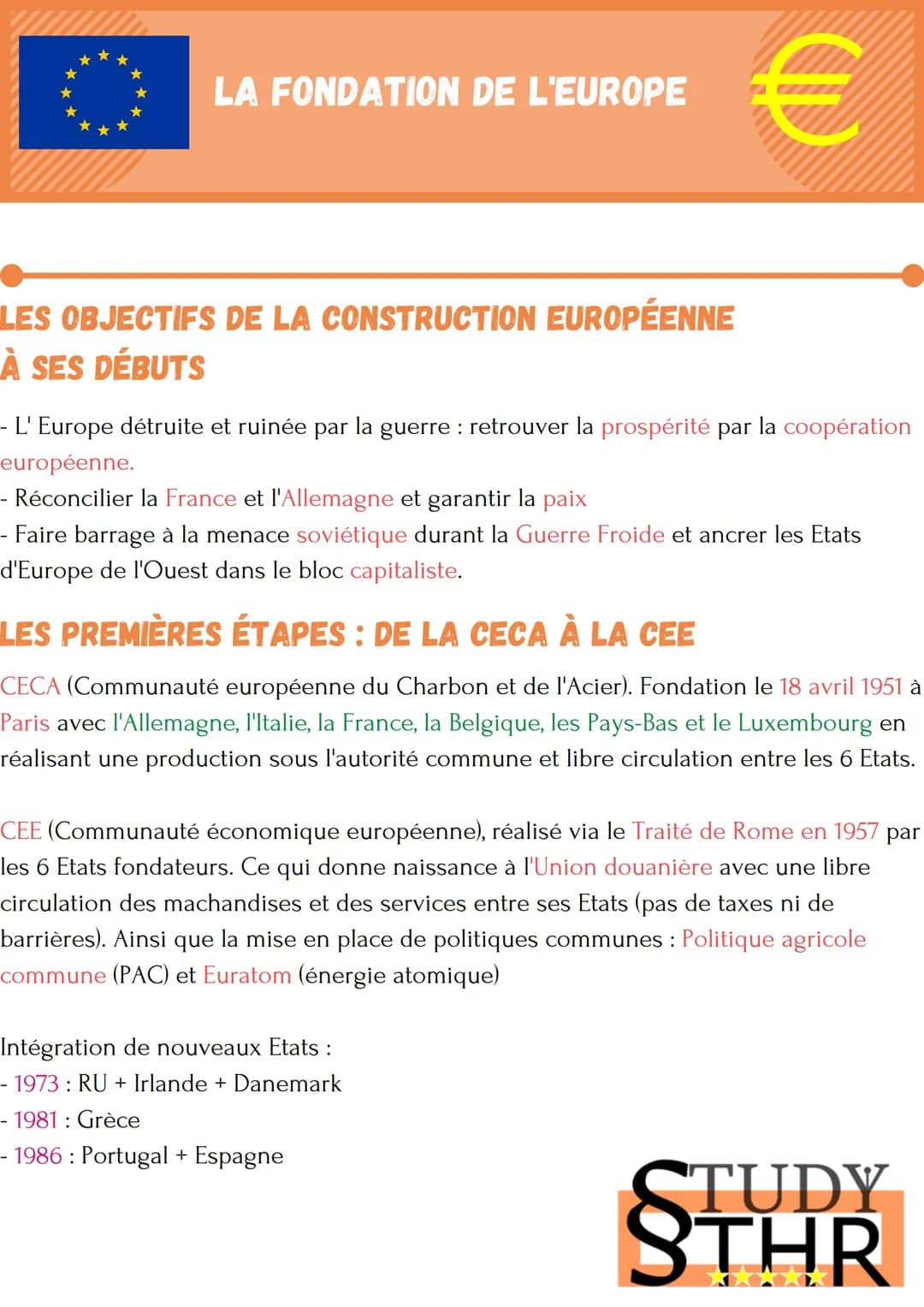 LA FONDATION DE L'EUROPE
LES OBJECTIFS DE LA CONSTRUCTION EUROPÉENNE
À SES DÉBUTS
- L' Europe détruite et ruinée par la guerre : retrouver l