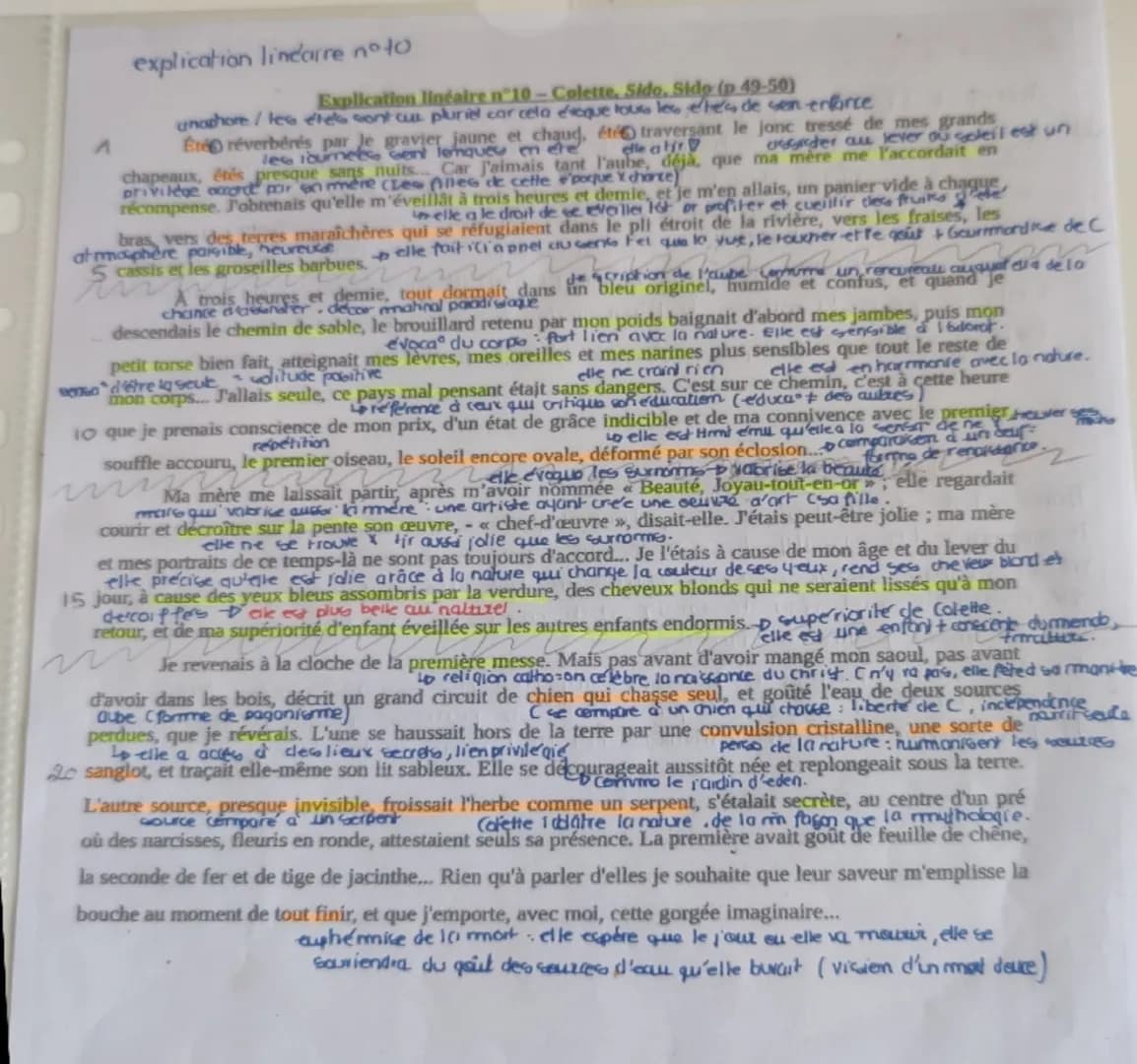 ^
explication linearre n° to
Explication linéaire n°10-Colette, Sido, Side (p 49-50)
unachore/les etes sont cu pluriel car cela que tous les