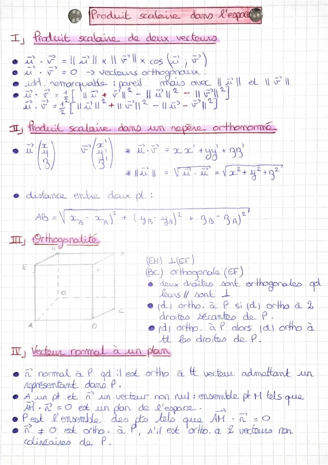 MATHS - produit scalaire dans l’espace 